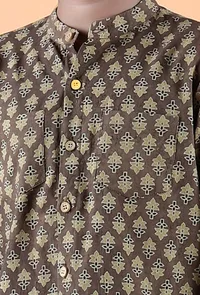 Abe Khaki Ajrakh Print Cotton Super Short Kurta image 6