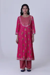 Cerise Pink Cotton Rayon Kurta image 1