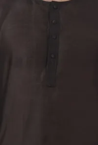 Set Of 3: Space Blue Checkered Chanderi Nehru Jacket, Black Kurta & Pajama image 6