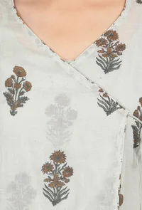 Meira Tea Green Floral Hand Block Printed Mulmul Angrakha Kurta image 5
