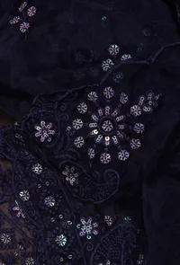 Navy Blue Color Silk Organza Embroidered Dupatta image 6