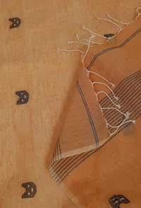 Orange Handloom Cotton Jamdani stole image 4