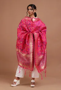 Pink Color Semi Silk Dupatta With Zari Weaving image 1