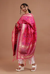Pink Color Semi Silk Dupatta With Zari Weaving image 2