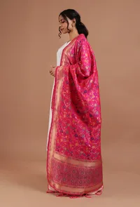 Pink Color Semi Silk Dupatta With Zari Weaving image 3