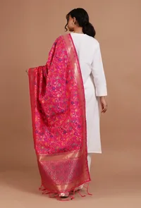 Pink Color Semi Silk Dupatta With Zari Weaving image 4