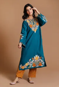 Venice Blue Aari Embroidered Kashmiri Phiran-Free Size image 2