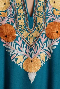 Venice Blue Aari Embroidered Kashmiri Phiran-Free Size image 5