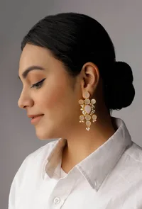 Gold Stone Sea Green Pearl Earrings image 1