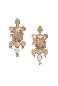 Gold Stone Sea Green Pearl Earrings image 2