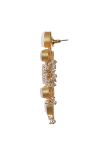 Gold Stone Sea Green Pearl Earrings image 3