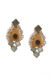 Gold Stone Sea Green Pearl Earrings image 6