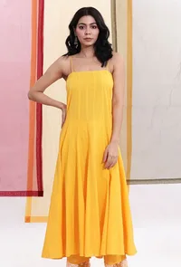 Bumblebee Yellow Cotton Kalidar Slip Kurta image 1