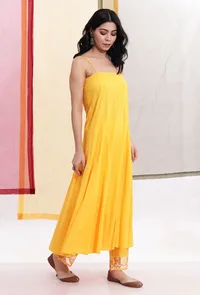 Bumblebee Yellow Cotton Kalidar Slip Kurta image 2