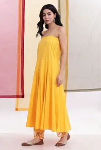 Bumblebee Yellow Cotton Kalidar Slip Kurta image 3