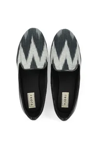 Black & Grey Ikat Print Flat Cruelty Free Leather Ballerinas image 2