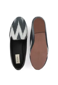 Black & Grey Ikat Print Flat Cruelty Free Leather Ballerinas image 3