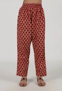 Ajrakh Printed Red Cotton Pant image 1