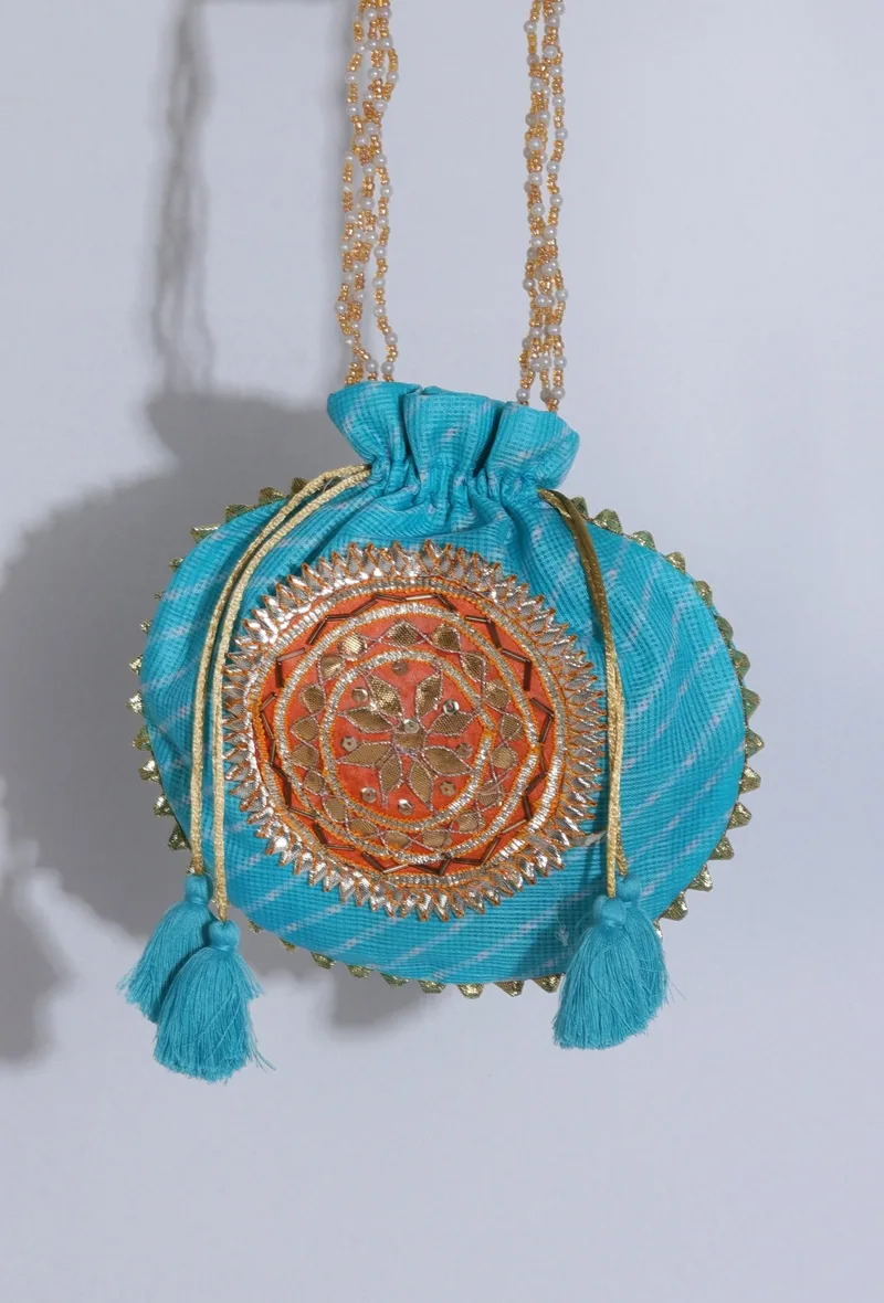 Radiant Sky Blue Potli with Gotapatti Detail Potli