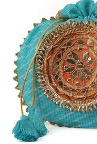 Radiant Sky Blue Potli with Gotapatti Detail Potli image 5