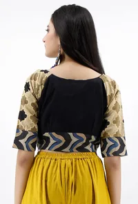 Black Cotton Blouse With Ajrakh Sleeves image 5