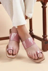 Flamingo Pink & Tortilla Brown Ikat One Toe Cruelty Free Leather Flats image 1