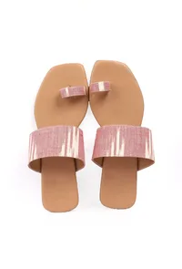 Flamingo Pink & Tortilla Brown Ikat One Toe Cruelty Free Leather Flats image 2