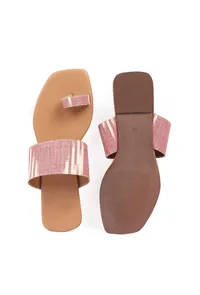 Flamingo Pink & Tortilla Brown Ikat One Toe Cruelty Free Leather Flats image 3