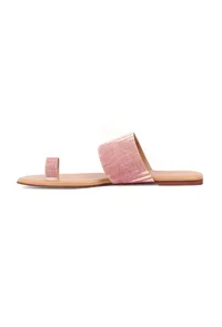 Flamingo Pink & Tortilla Brown Ikat One Toe Cruelty Free Leather Flats image 4
