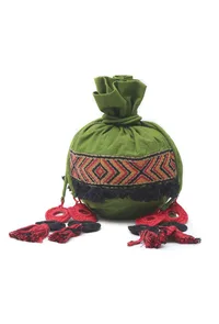 Green Cotton Mirror Tassels Potli image 2