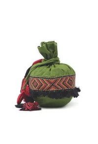 Green Cotton Mirror Tassels Potli image 3