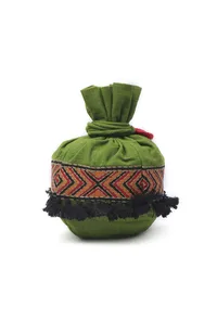 Green Cotton Mirror Tassels Potli image 4
