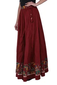 Maroon Kalamkari Kalidar skirt with tassels image 1