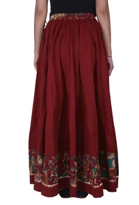 Maroon Kalamkari Kalidar skirt with tassels image 2