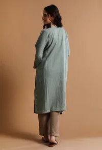 Warm Grey Kashmiri Sozni Embroidery Phiran-Free Size image 4