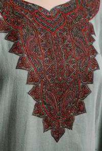 Warm Grey Kashmiri Sozni Embroidery Phiran-Free Size image 5