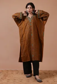 Brown Woolen Sozni Embroidered Phiran- Free Size image 1