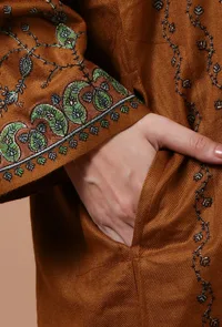 Brown Woolen Sozni Embroidered Phiran- Free Size image 6