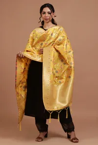Yellow Color Semi Silk Dupatta With Zari Weaving image 1