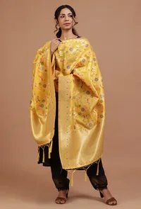 Yellow Color Semi Silk Dupatta With Zari Weaving image 2