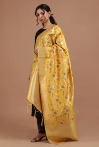 Yellow Color Semi Silk Dupatta With Zari Weaving image 3