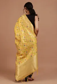 Yellow Color Semi Silk Dupatta With Zari Weaving image 4