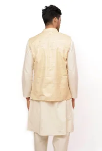 Pearl Cream Ghicha Silk Nehru Jacket image 5