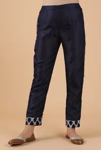Vedha Indigo Solid Blue Organza Straight Fit Narrow Pants image 1
