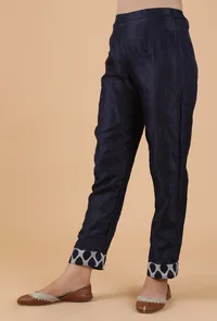 Vedha Indigo Solid Blue Organza Straight Fit Narrow Pants image 2
