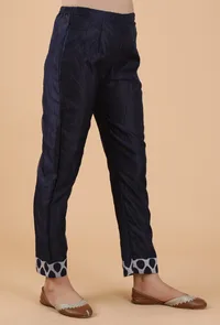 Vedha Indigo Solid Blue Organza Straight Fit Narrow Pants image 3