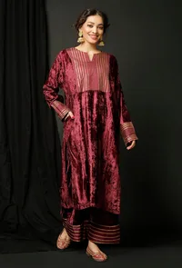 Set of 2 : Wine Velvet Phiran and Wine Velvet  Pallazo image 1