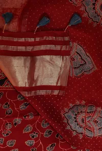 Blush Red Indigo Shibori-Ajrakh Modal silk Dupatta image 4