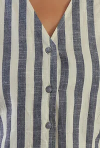 Blue & Off-White Striped Sleeveless V-Neck Button-Down Cotton Top image 4