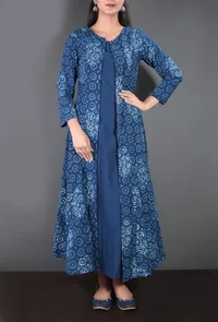 Circular Motifs Indigo Bagru Print Cape with Pockets image 1